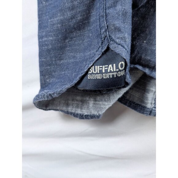Buffalo David Bitton Mens Large Blue Denim Metal Button Up Long Sleeve Shirt - Picture 11 of 15
